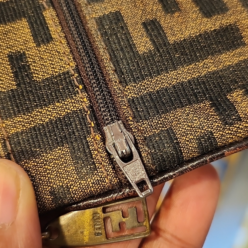 Fendi Zucca Card Holder Coin Pouch Zip Wallet Canvas Vintage - Picture 9 of 13
